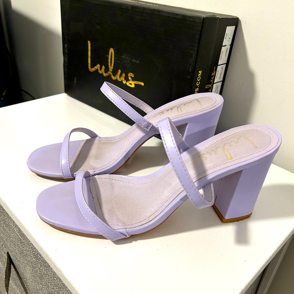 Light purple strappy heeled sandals from Lulus in size 7.5